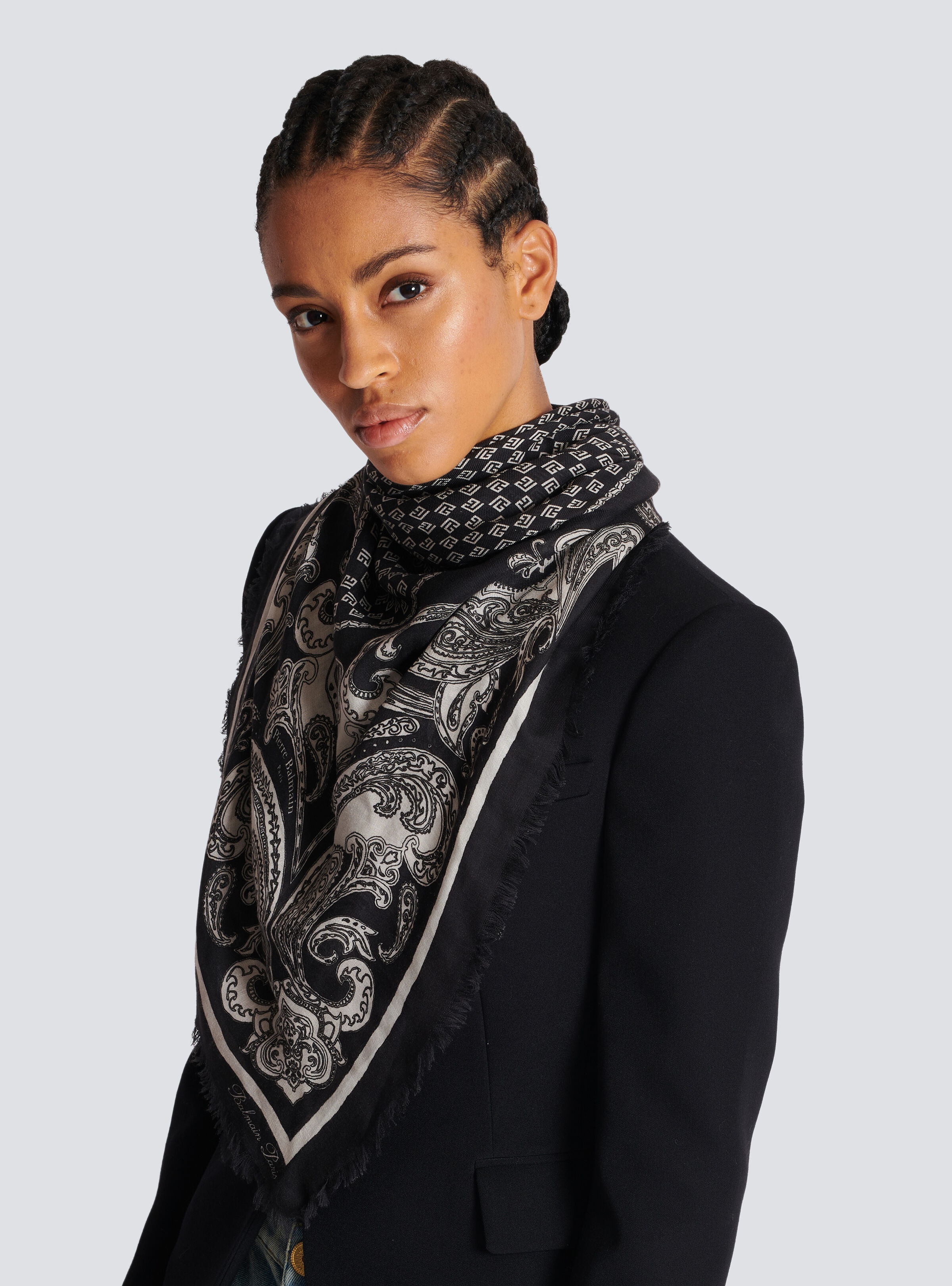 Mini monogram and paisley reversible scarf black - Women