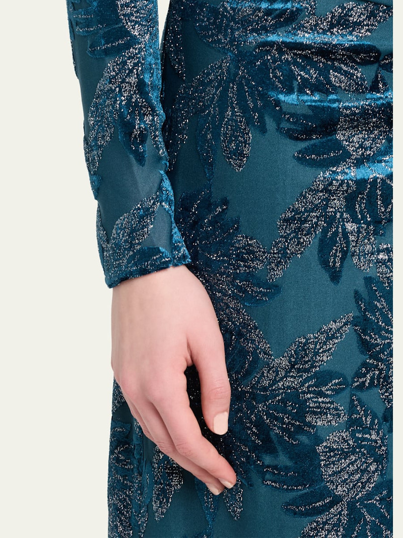 Ferrera Long-Sleeve Floral Velvet Midi Dress 5