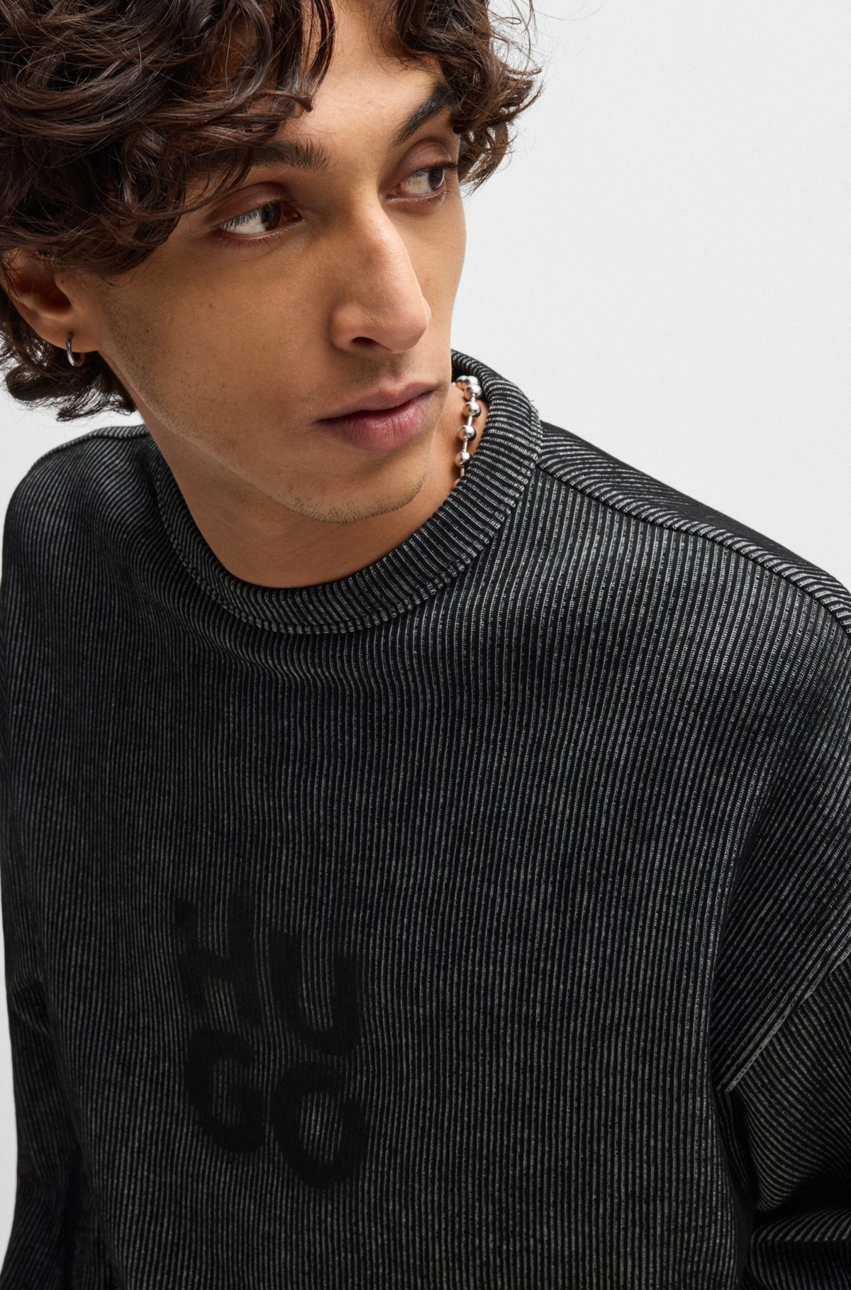 RIBBED SWEATSHIRT WITH STACKED SMOKE LOGO PRINT - 3
