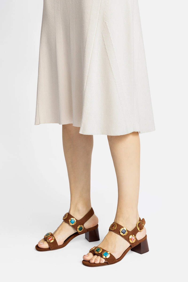 Larroudé Milan Gioiello Block Sandal In Burnt Umber Leather outlook