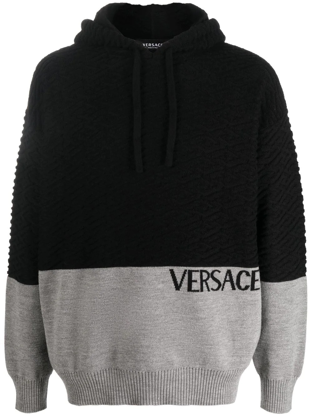 panelled-knit pullover hoodie - 1