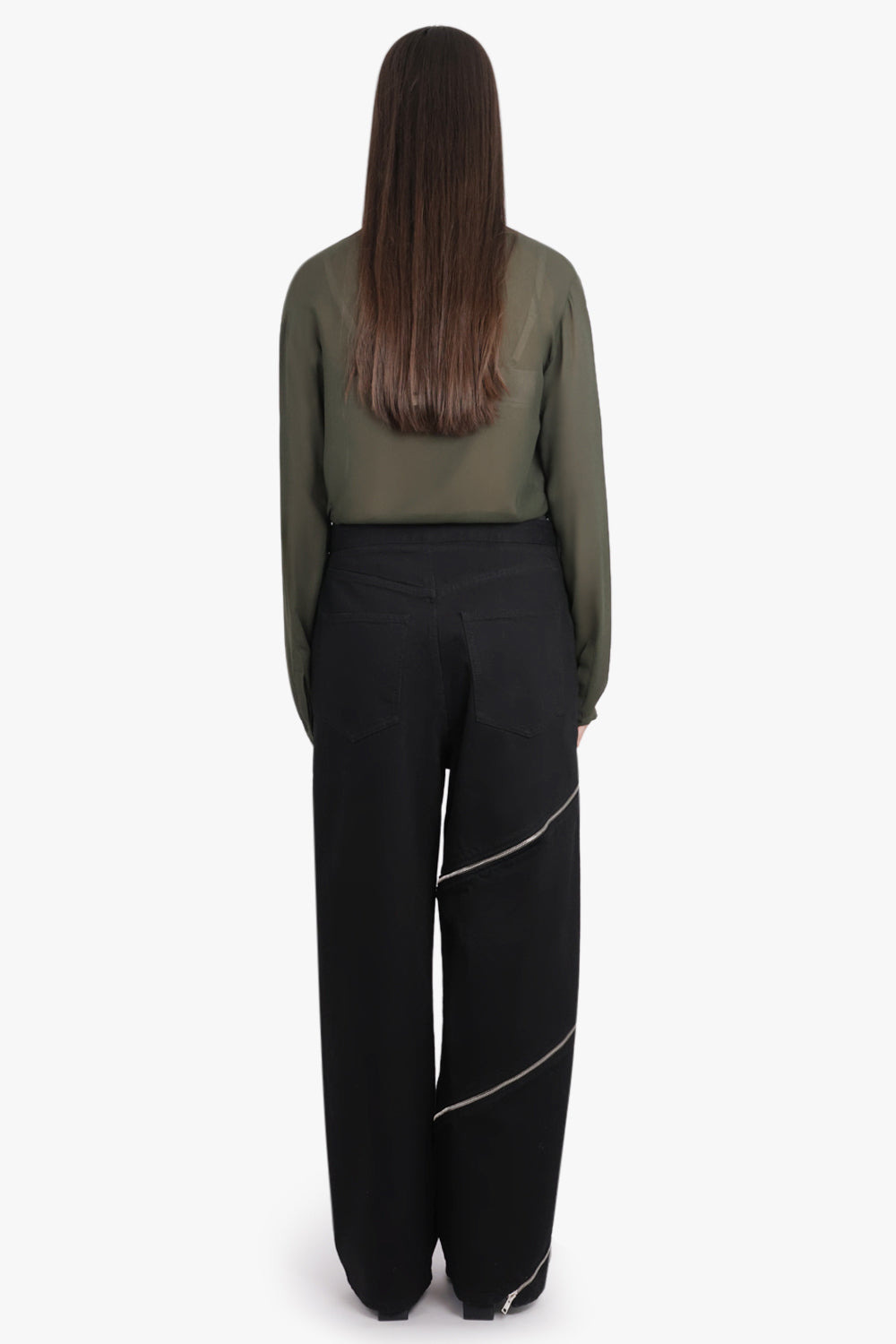 SPIRAL ZIP DETAIL STRAIGHT LEG PANT | BLACK - 4