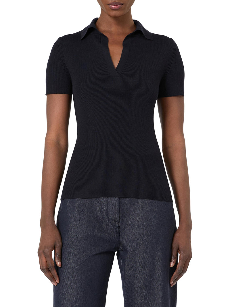 Women's Rib Knit Wool Polo Shirt - Ultramarine 3