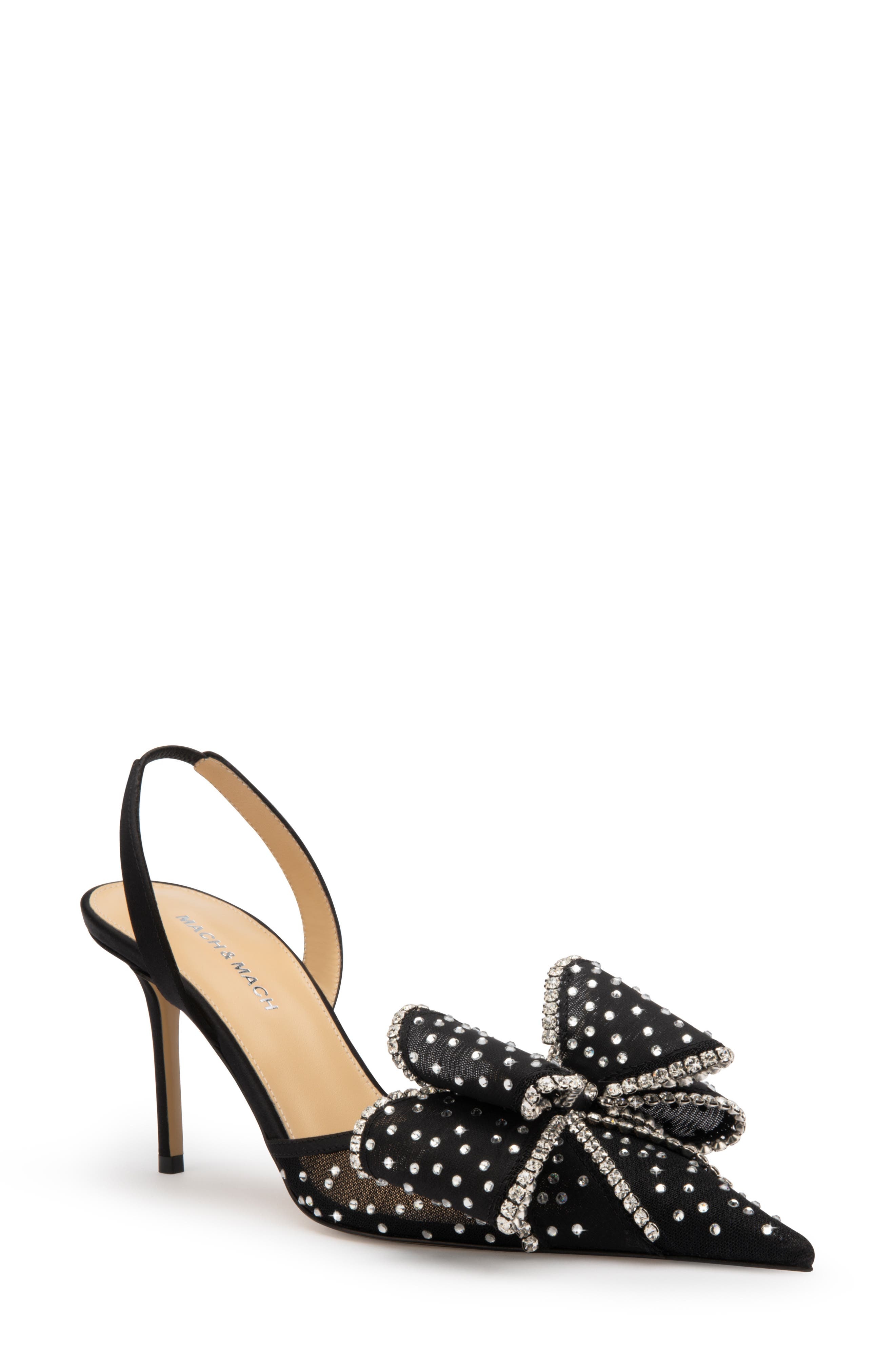 Mach & Mach Le Cadeau Bow Pointed Toe Slingback Pump in Black at Nordstrom - 1