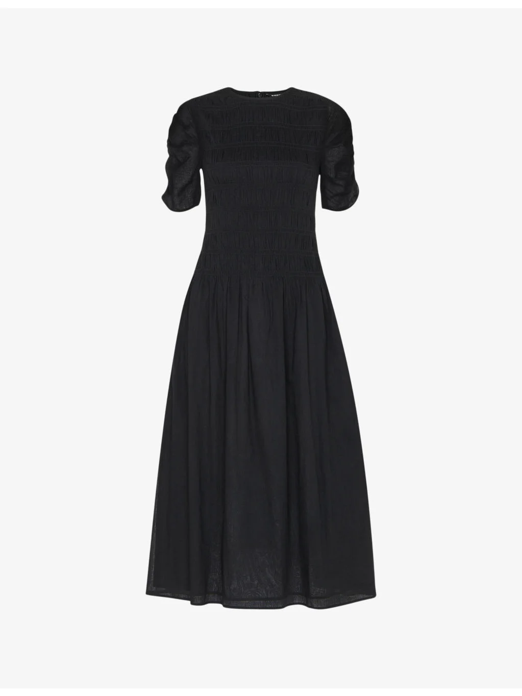 Avery ruched-sleeve smocked cotton midi dress - 1
