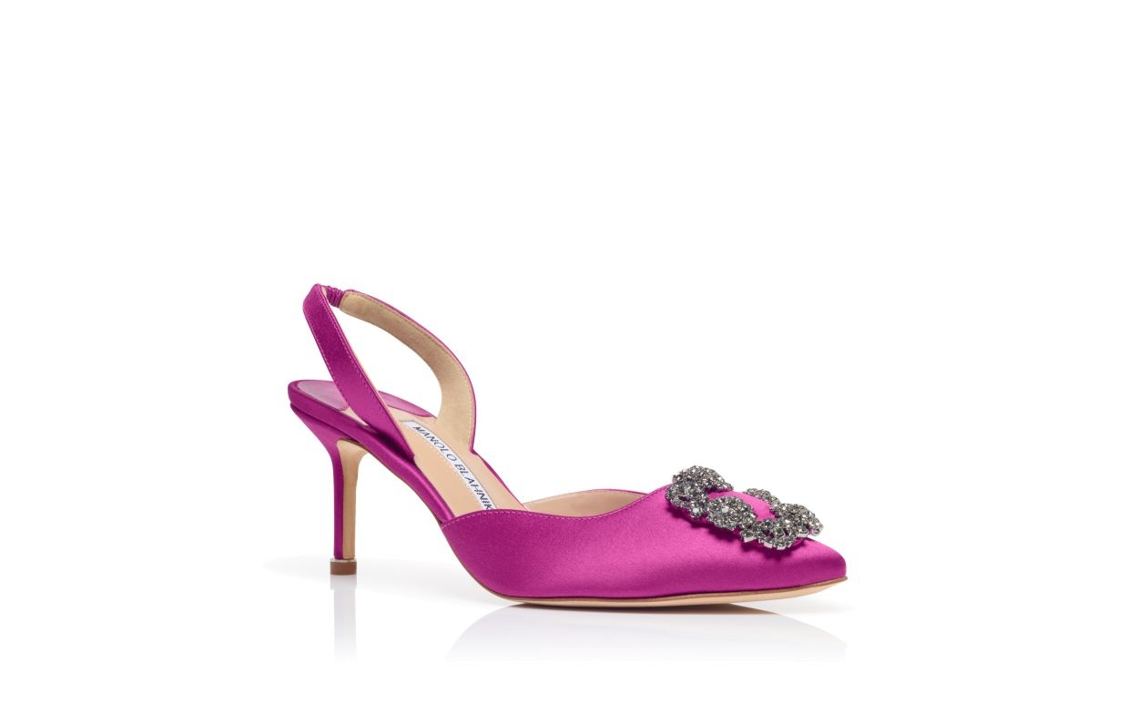 Pink Satin Jewel Buckle Slingback Pumps - 3