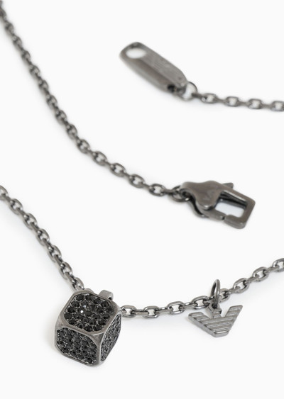 EMPORIO ARMANI Gunmetal Stainless Steel Setted with Black Crystals Pendant Necklace outlook