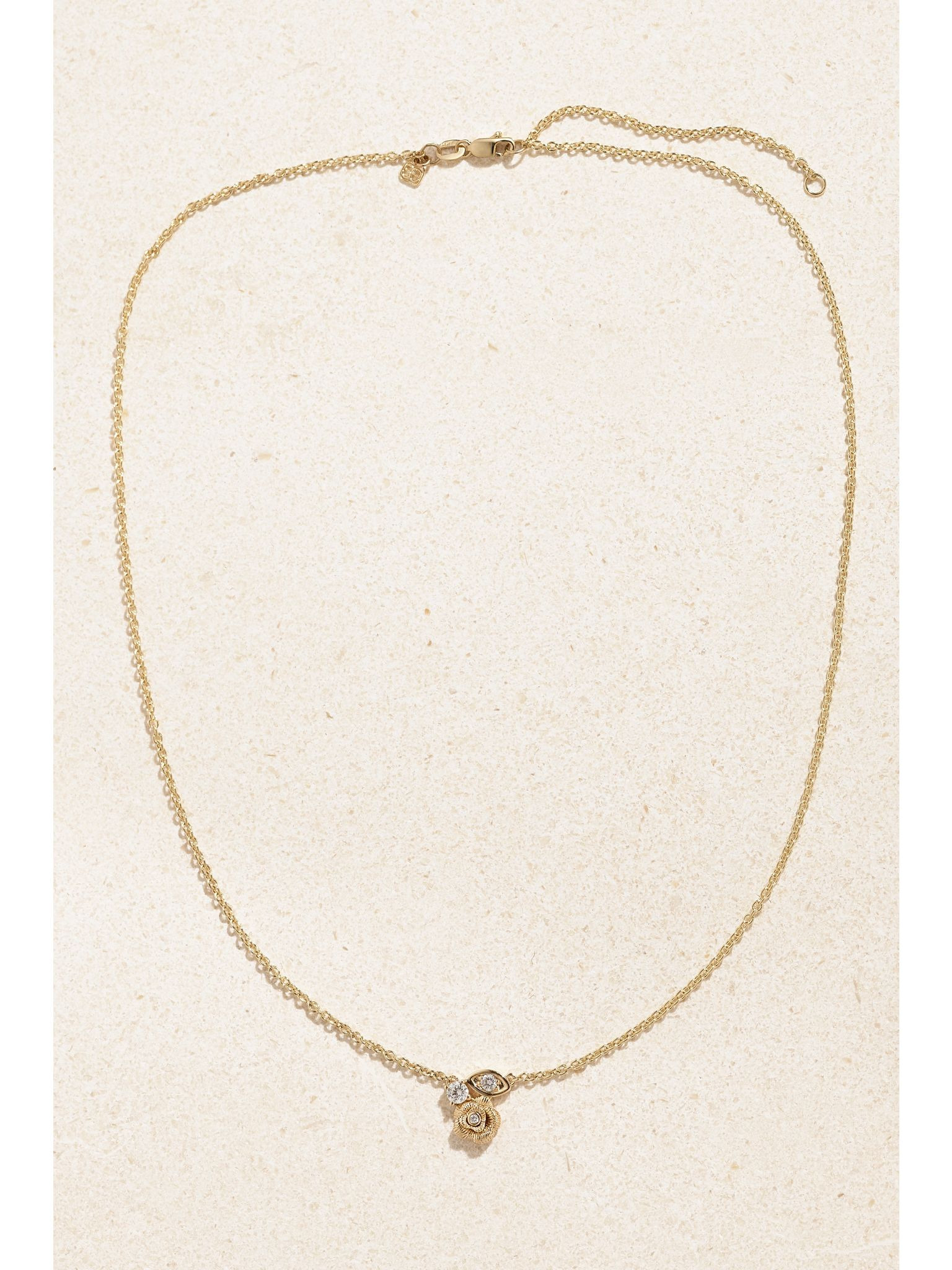 Large Marquis Eye and Rose 14-karat gold diamond necklace Gold - 4