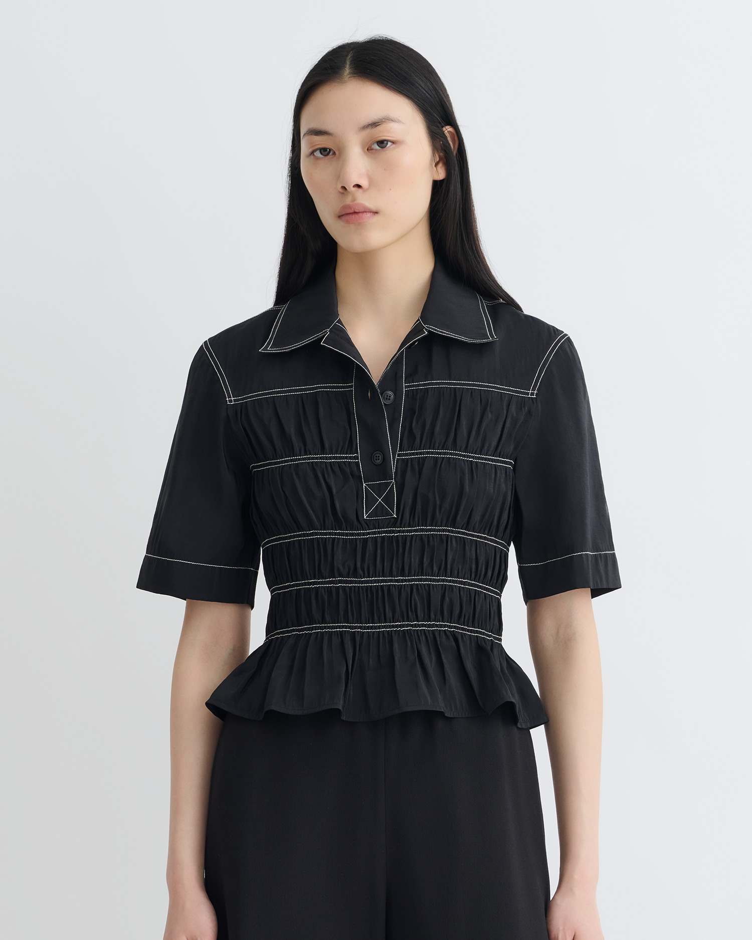 Smocked Glass Poplin Shirt - 4
