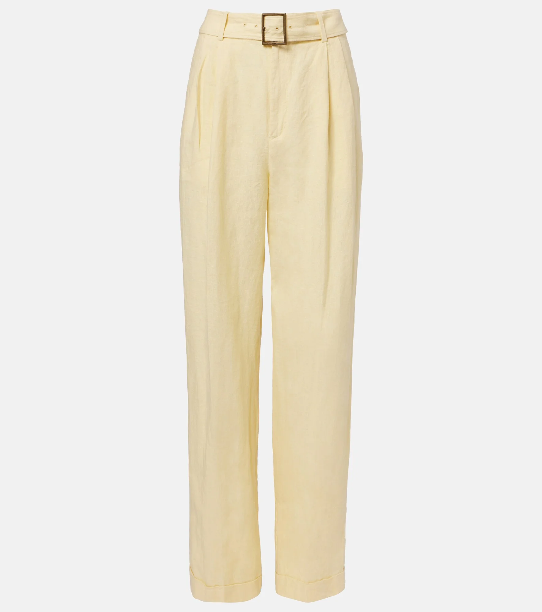 Belted linen straight pants - 1
