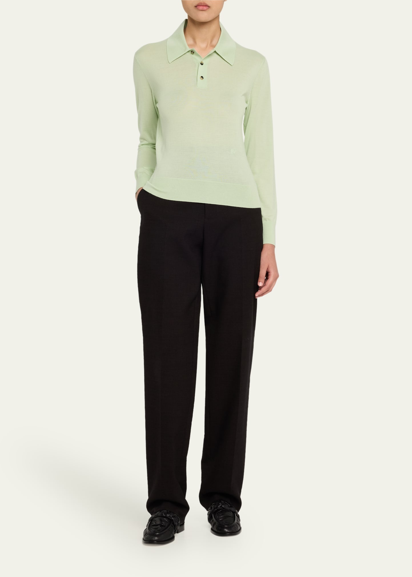Long-Sleeve Fine Cashmere Polo Sweater - 2