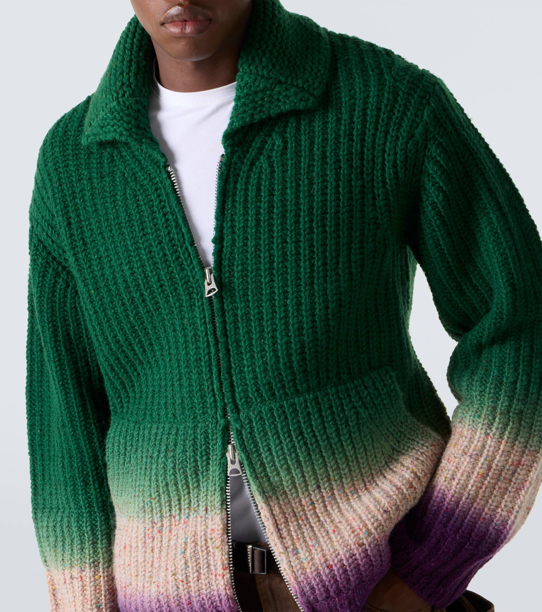 Ribbed-knit wool zip-up cardigan - 5