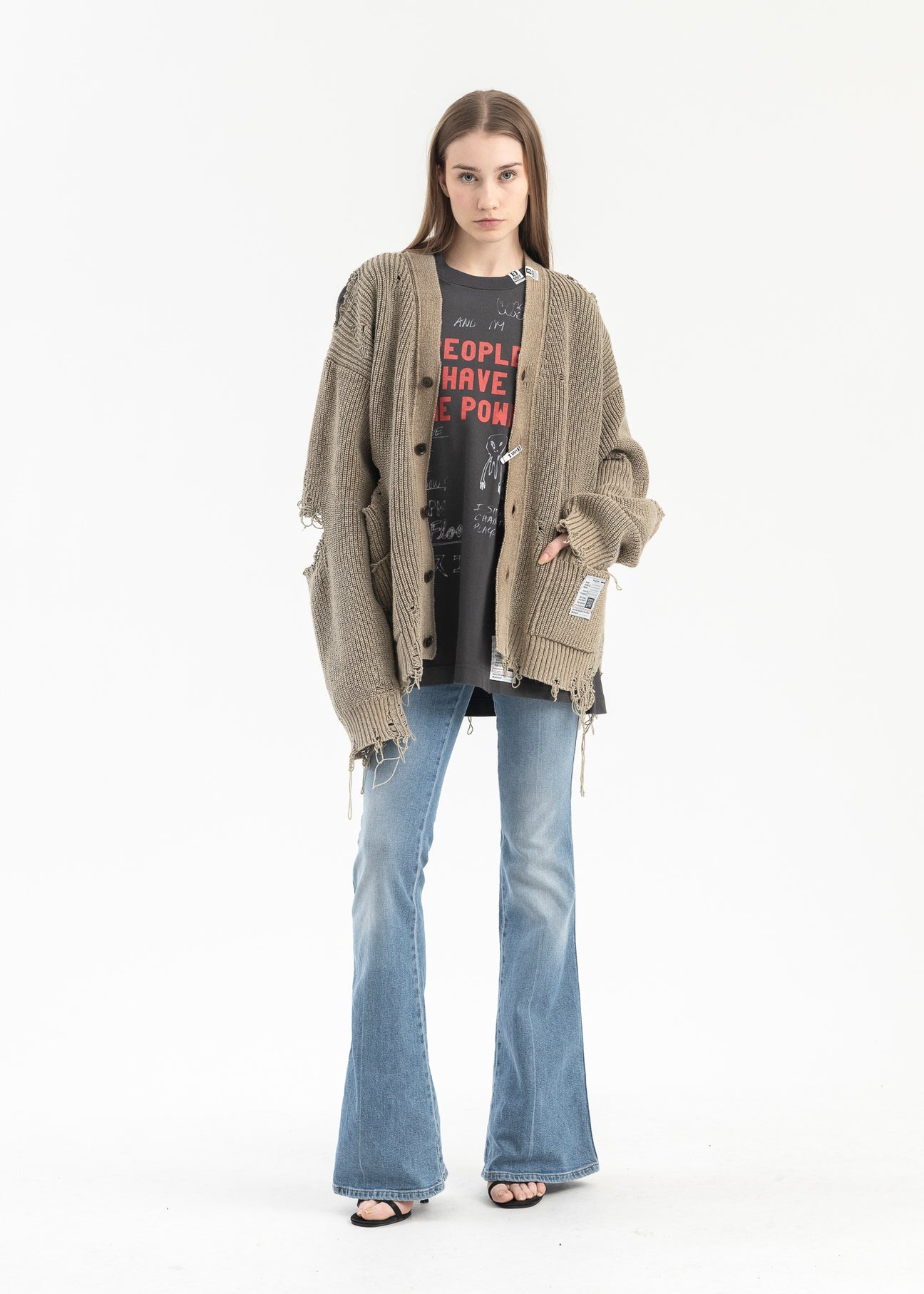 KHAKI BLEACHED KNIT CARDIGAN - 5