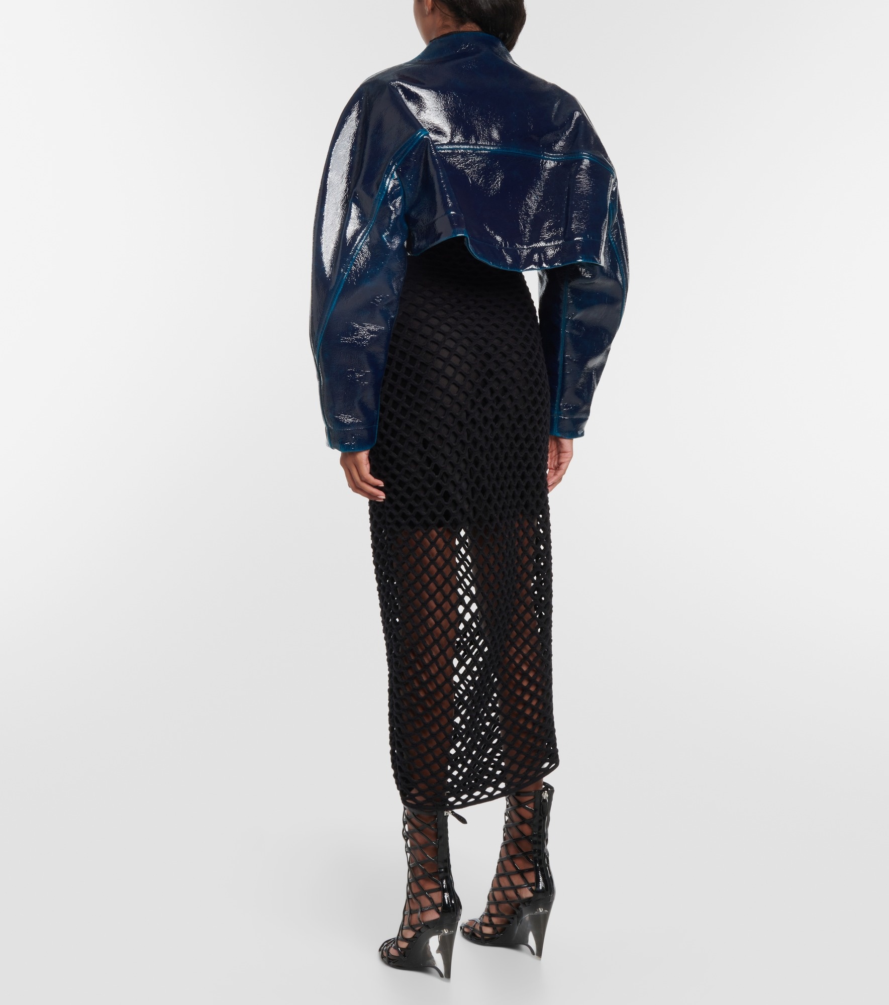 Coated wool cropped jacket - 3