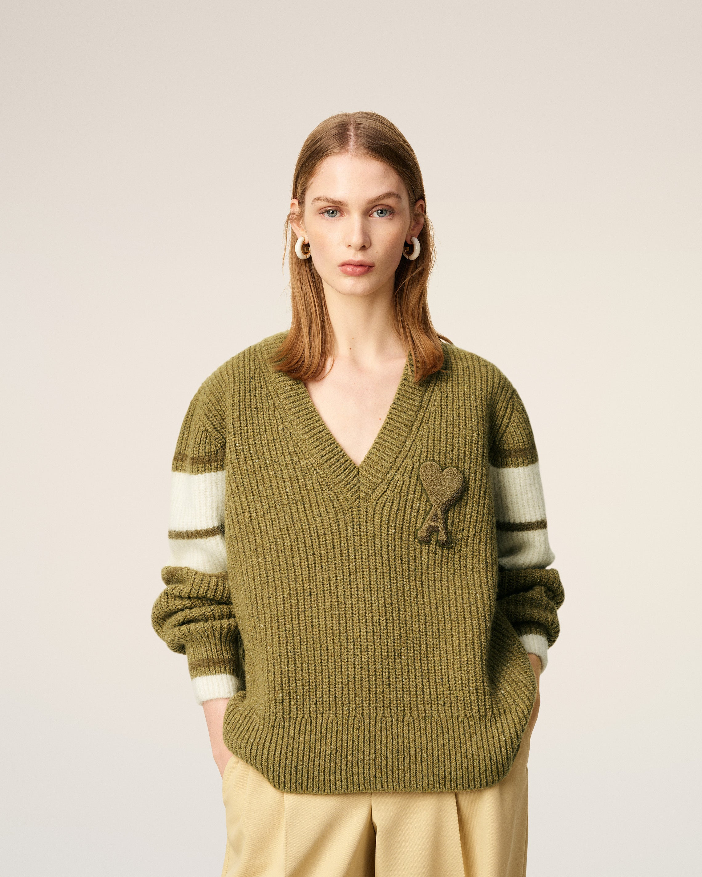 GREEN WOOL COLLEGE SWEATER - 3