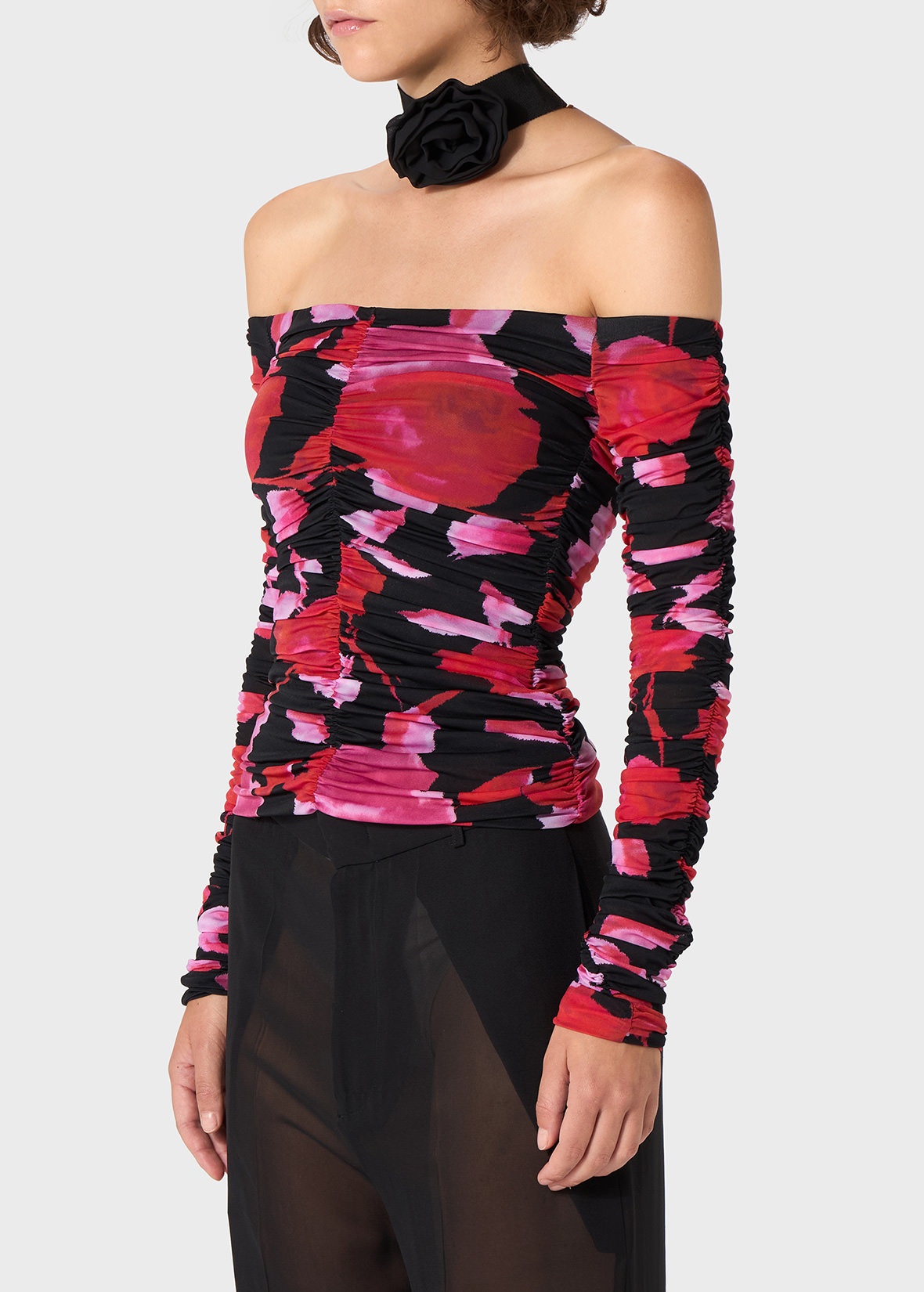 PRINTED JERSEY BLOUSE WITH DRAPING - 5