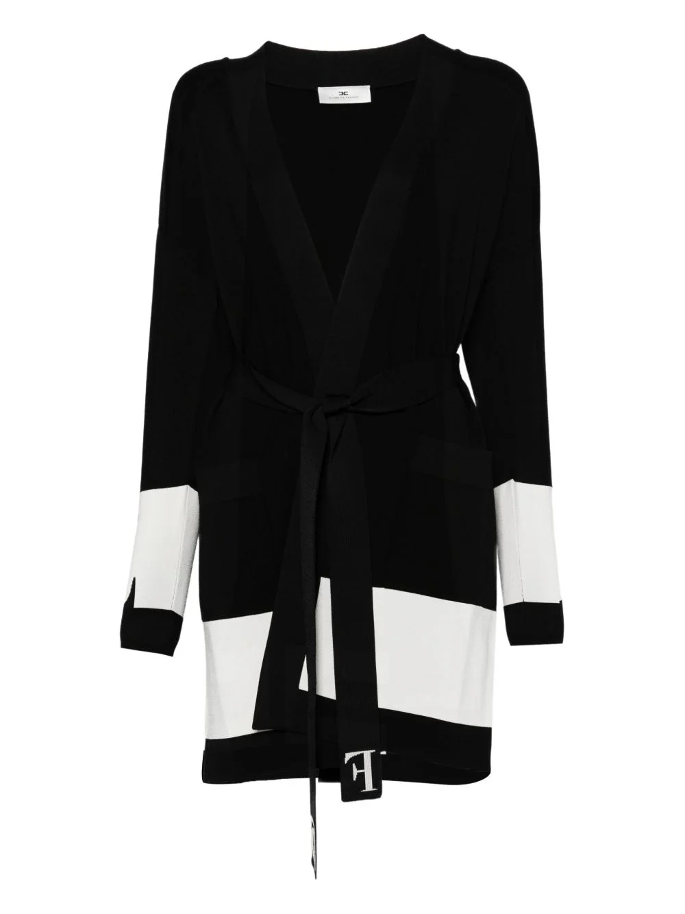 stripe-panel belted cardigan - 1