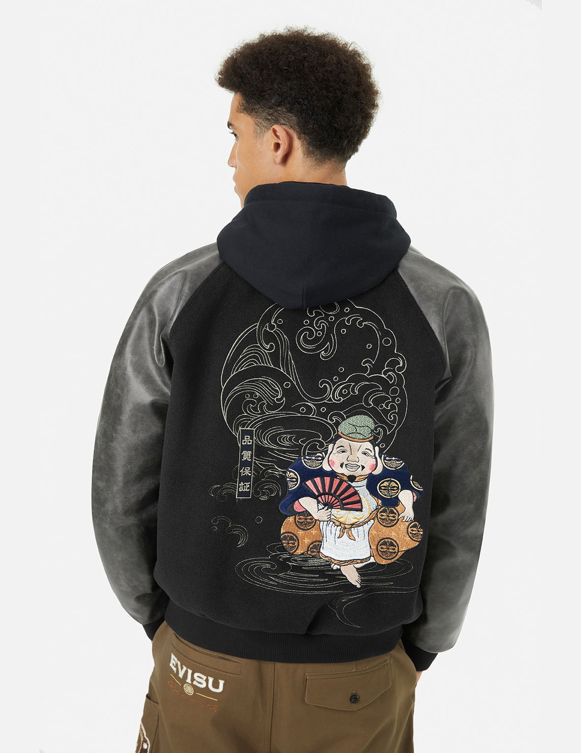 Ebisu and Seagull Embroidery Relax Fit Padded Varsity Jacket - 4