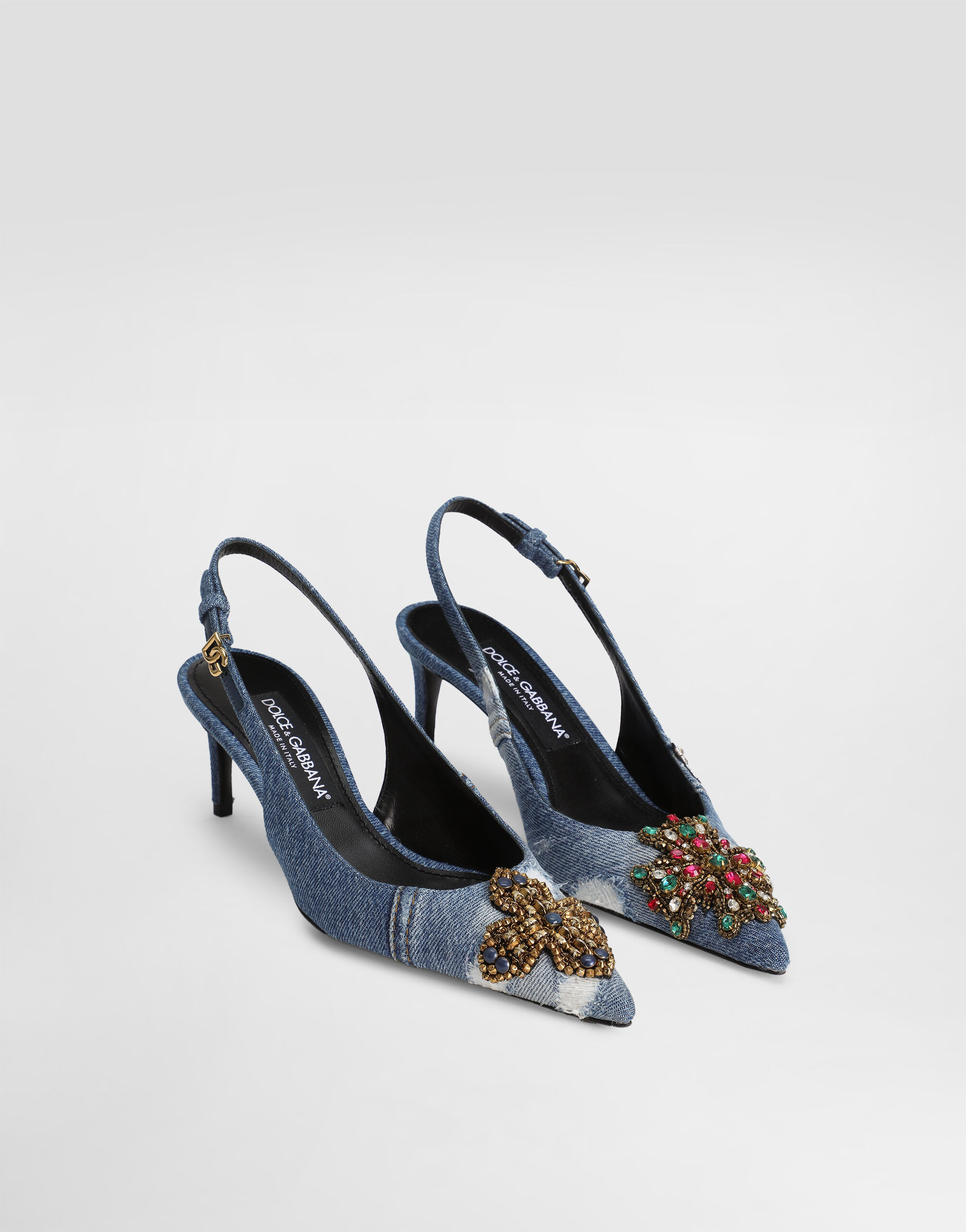 Denim patchwork slingback with embroidery - 2
