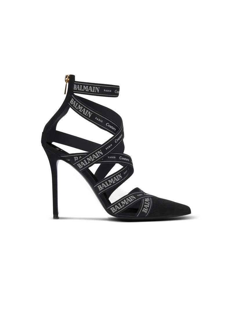 Couture suede heels with Balmain ribbon motif 1