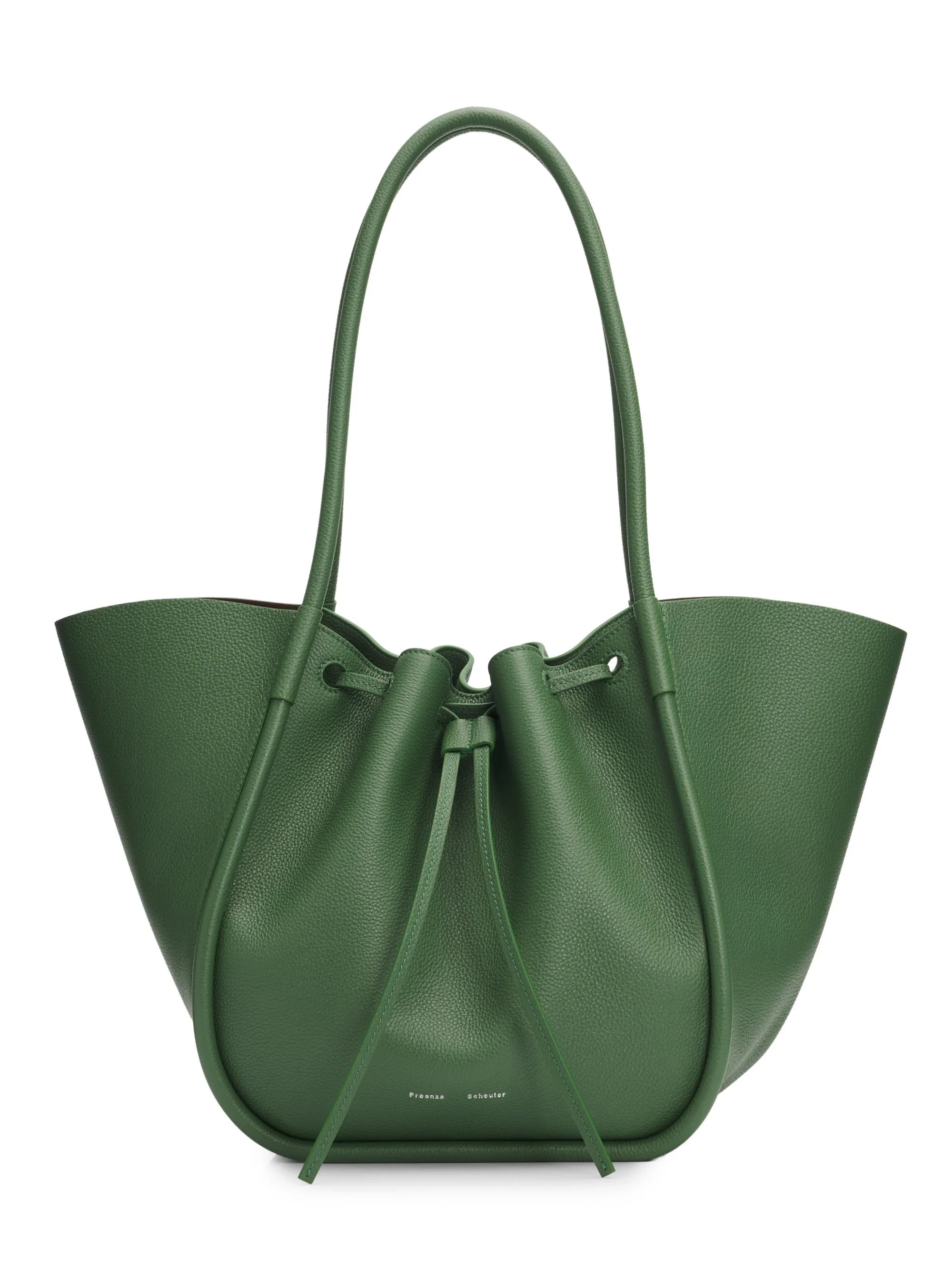 Women's Large Ruched Leather Tote Bag - Patina - 1