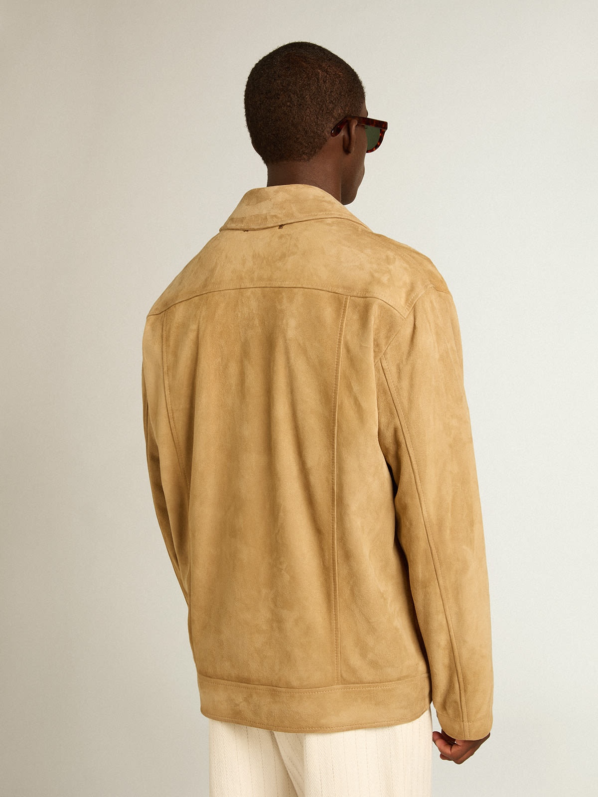 Beige-colored leather jacket with zip fastening - 4