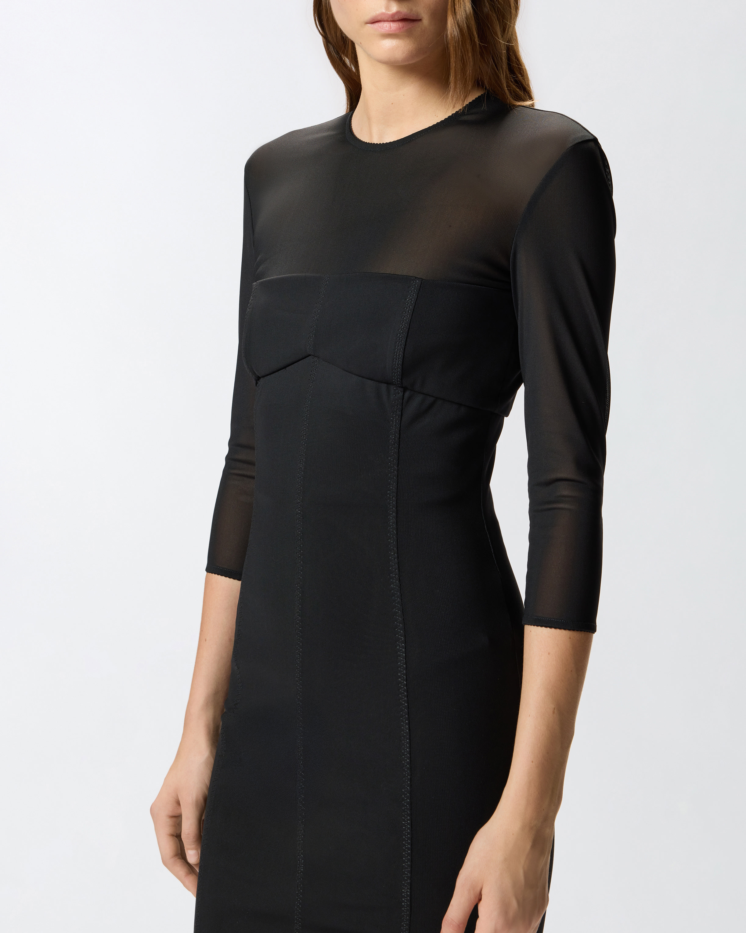 KNEE-LENGTH DRESS WITH SHEER DETAILING - 5