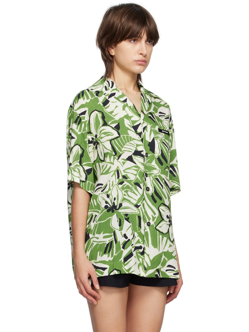 Green & White Hibiscus Bowling Shirt - 2