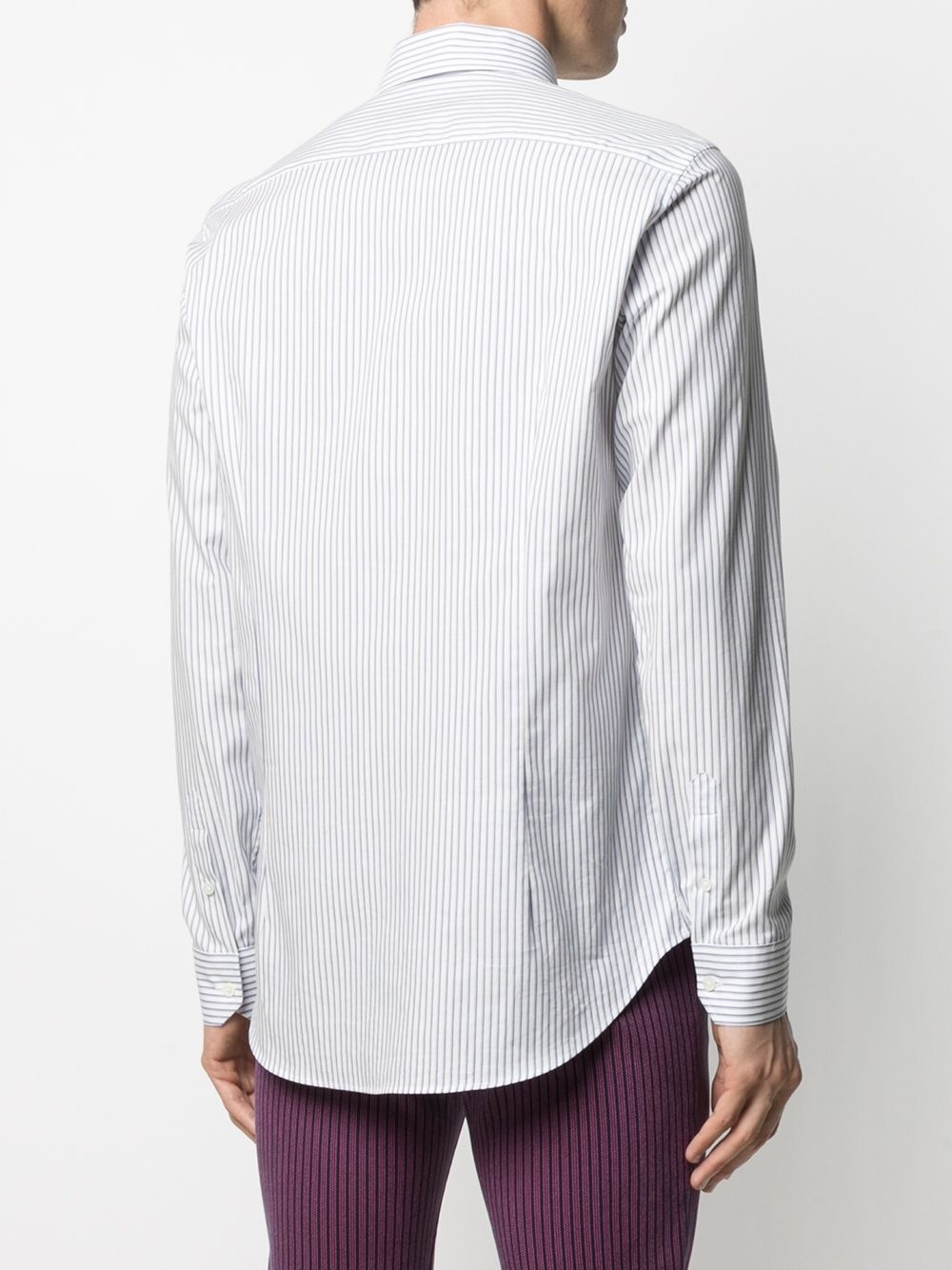 embroidered logo-patch pinstripe shirt - 4