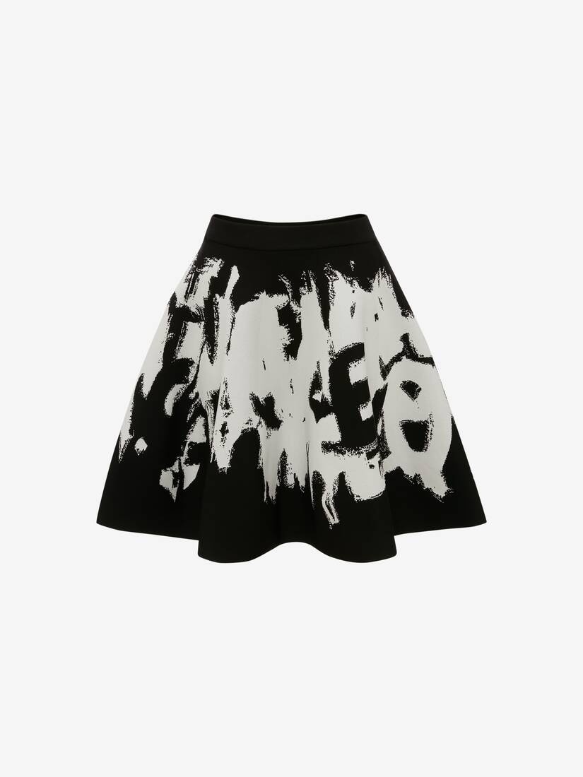 Women's McQueen Graffiti Jacquard Mini Skirt in Black/white - 1