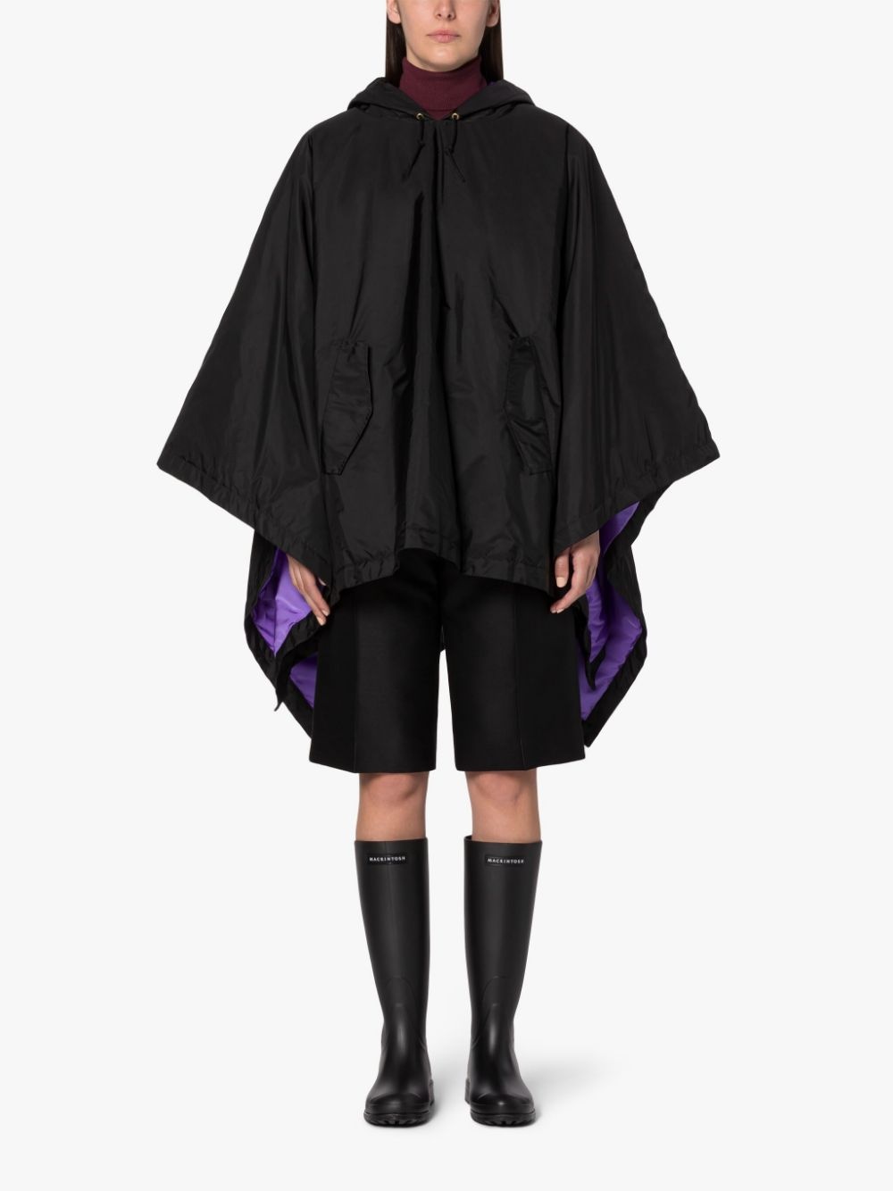 SIMA BLACK NYLON HOODED PONCHO - 3