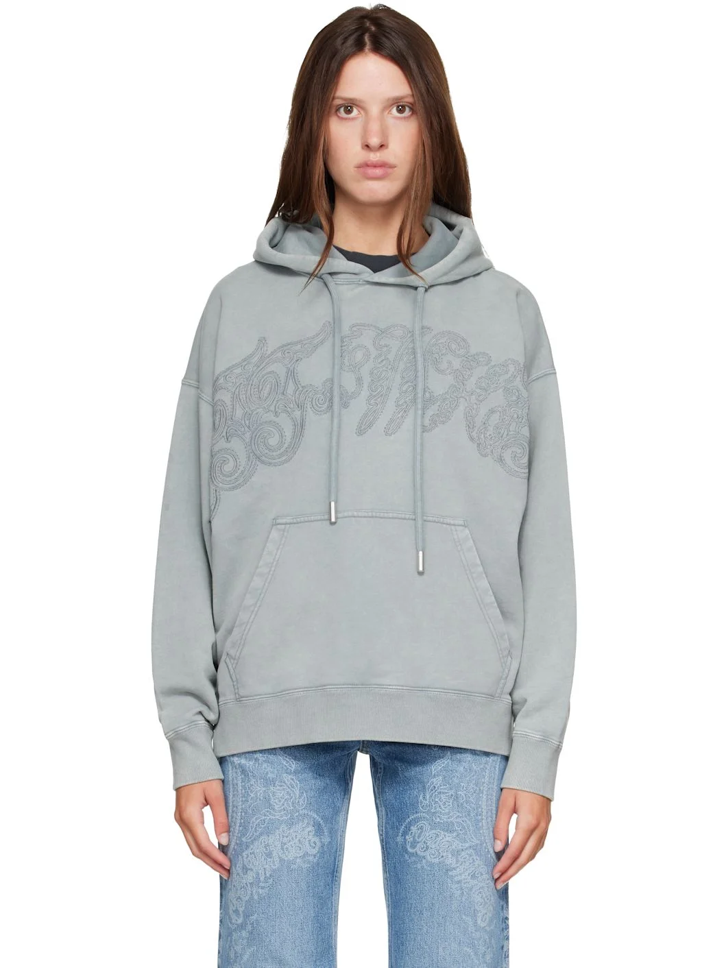 Gray Embroidered Big Paisley Skate Hoodie - 1
