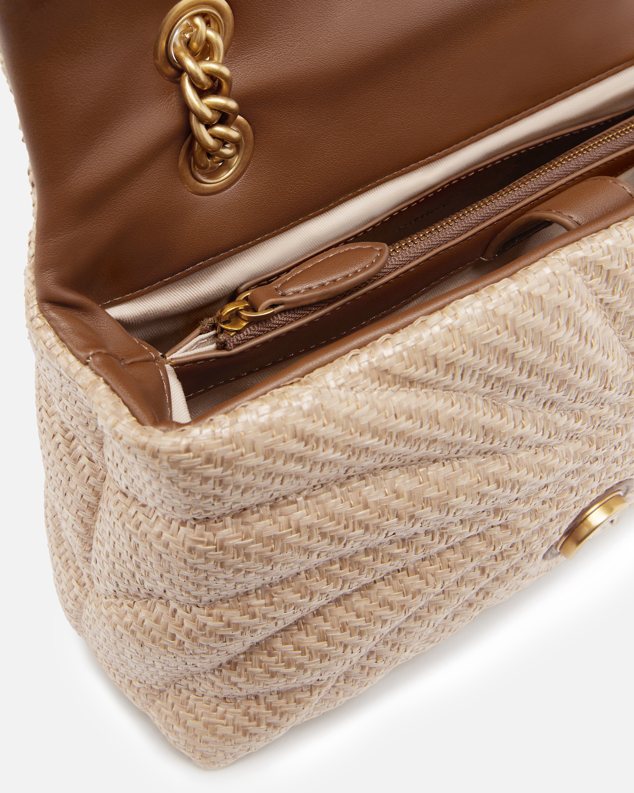 LOVE BAG PUFF QUILTED RAFFIA SHOULDER BAG WITH BUTTERFLY - 4