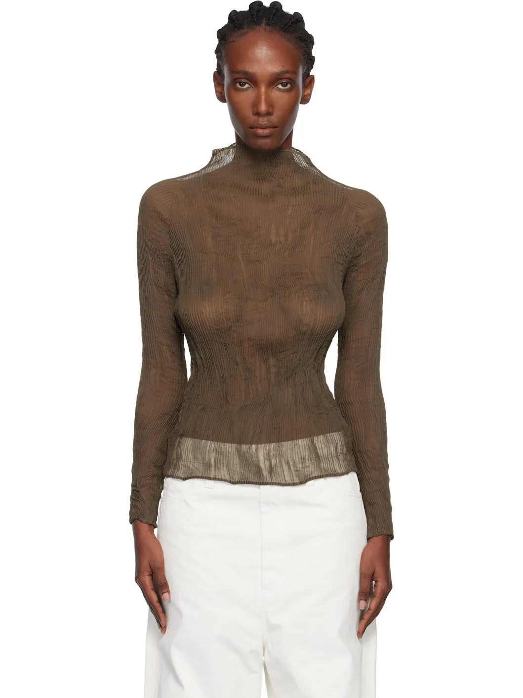 Khaki Chiffon Twist Top - 1