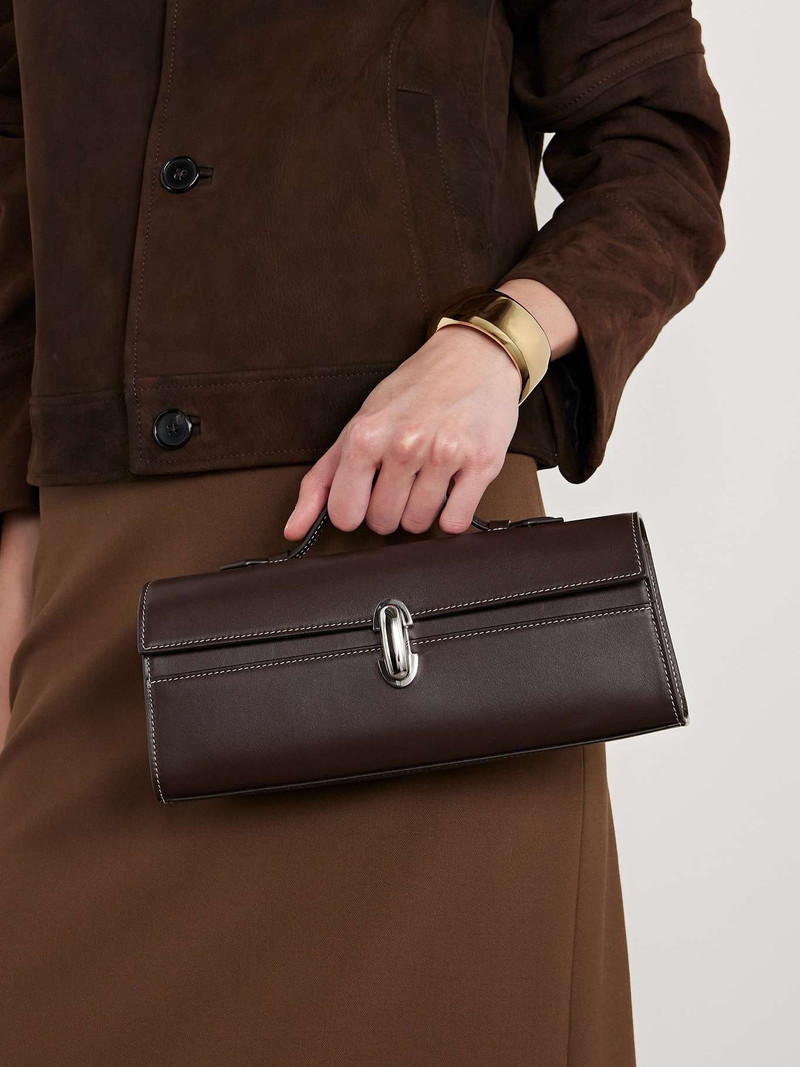 SAVETTE Slim Symmetry leather tote Chocolate outlook