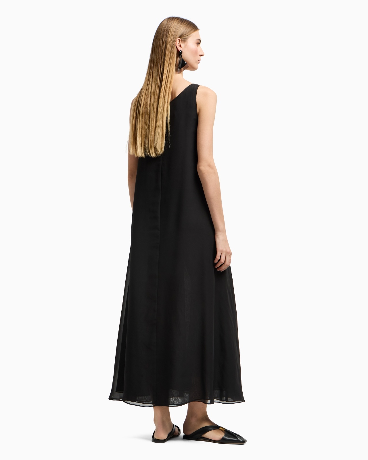 TECHNICAL GEORGETTE LONG DRESS WITH FRONT PANEL - 3