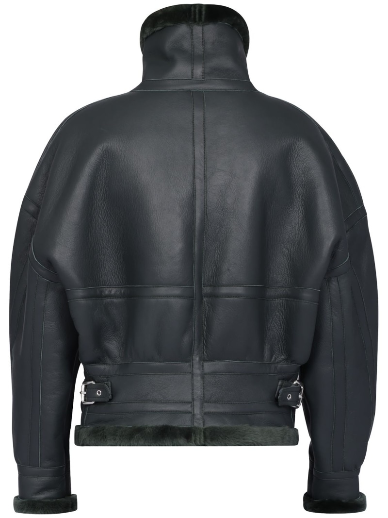 Leather biker jacket w/ buckle straps - 6