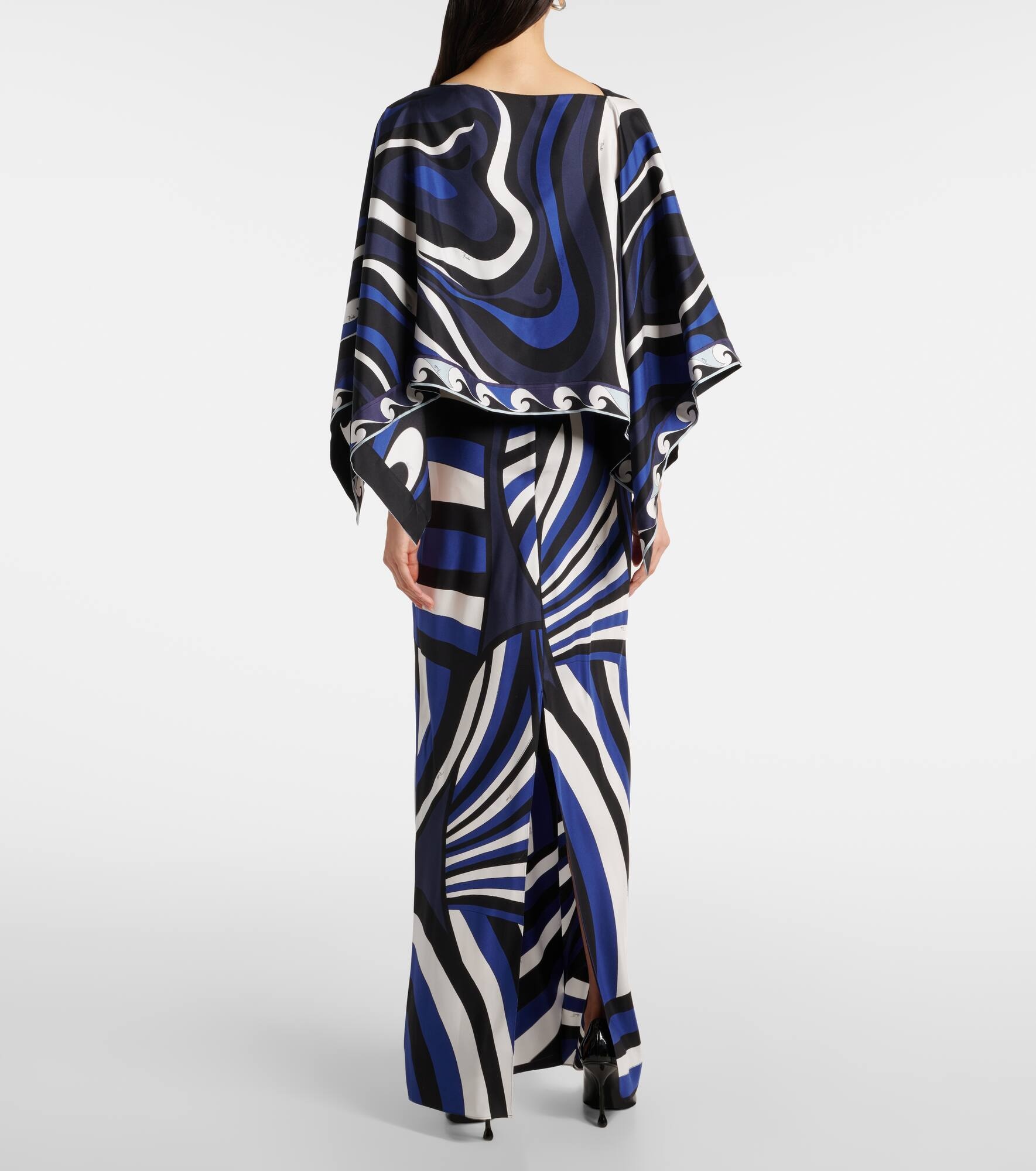 Iride silk twill slip dress and cape - 3