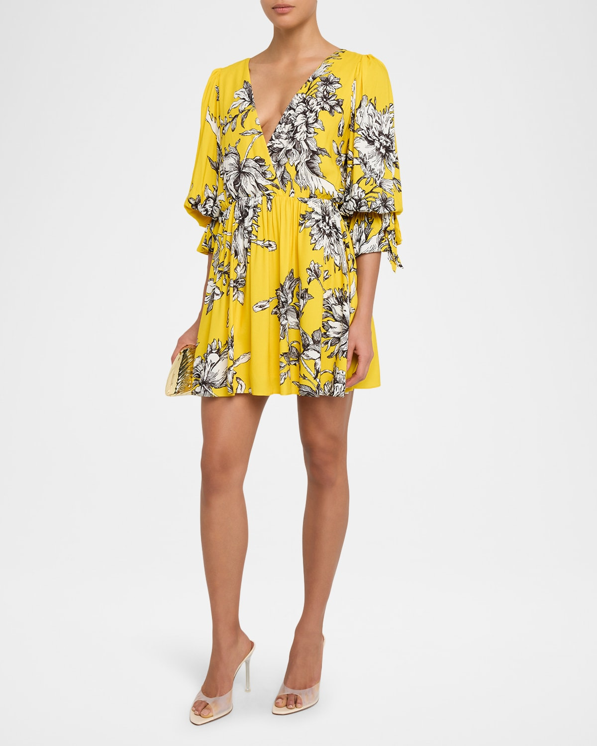 Clarissa Blooming Wild Golden Hour Tie-Sleeve Mini Dress - 4