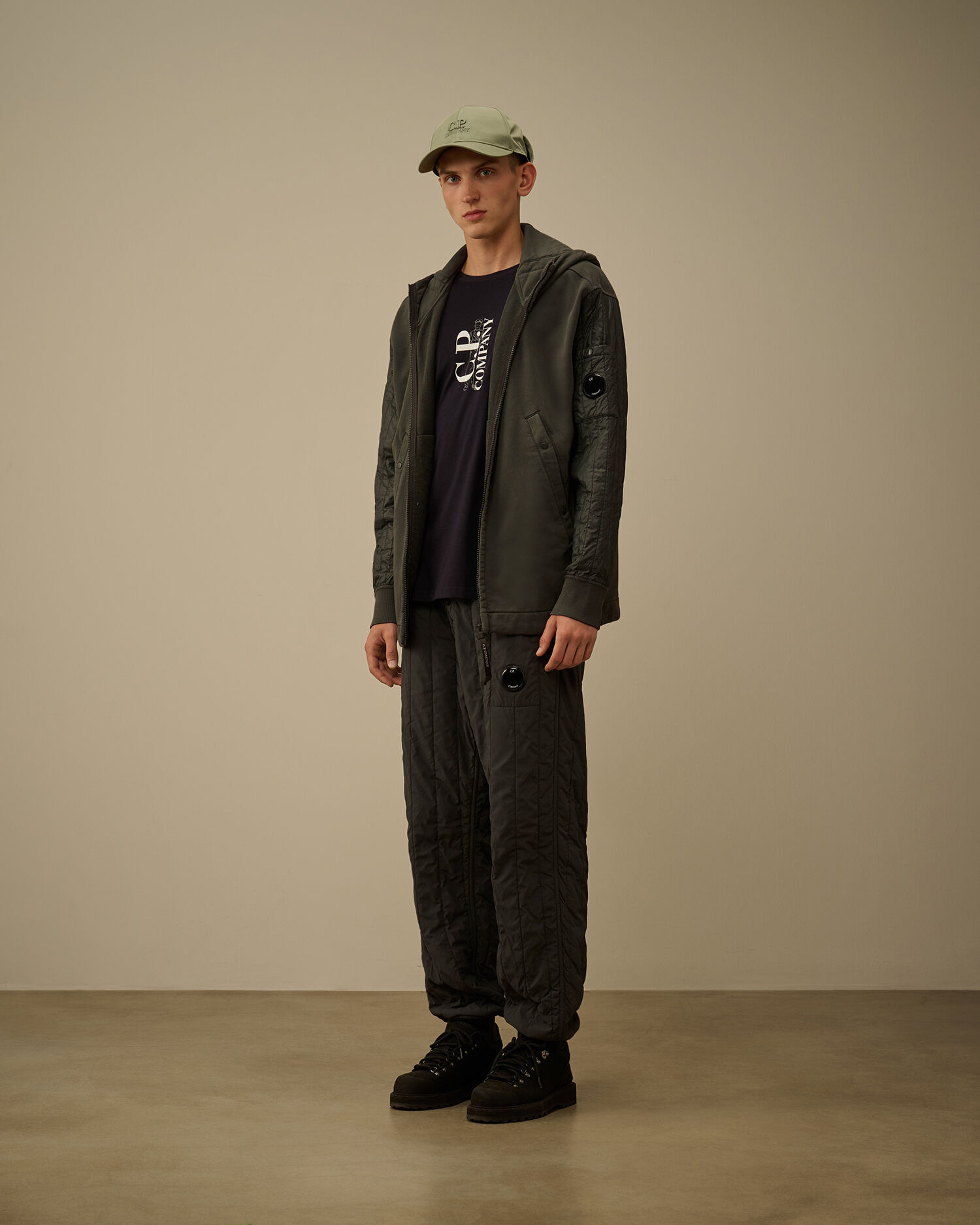 Diagonal Raised Fleece Mixed Full Zip Hooded Sweatshirt - 2