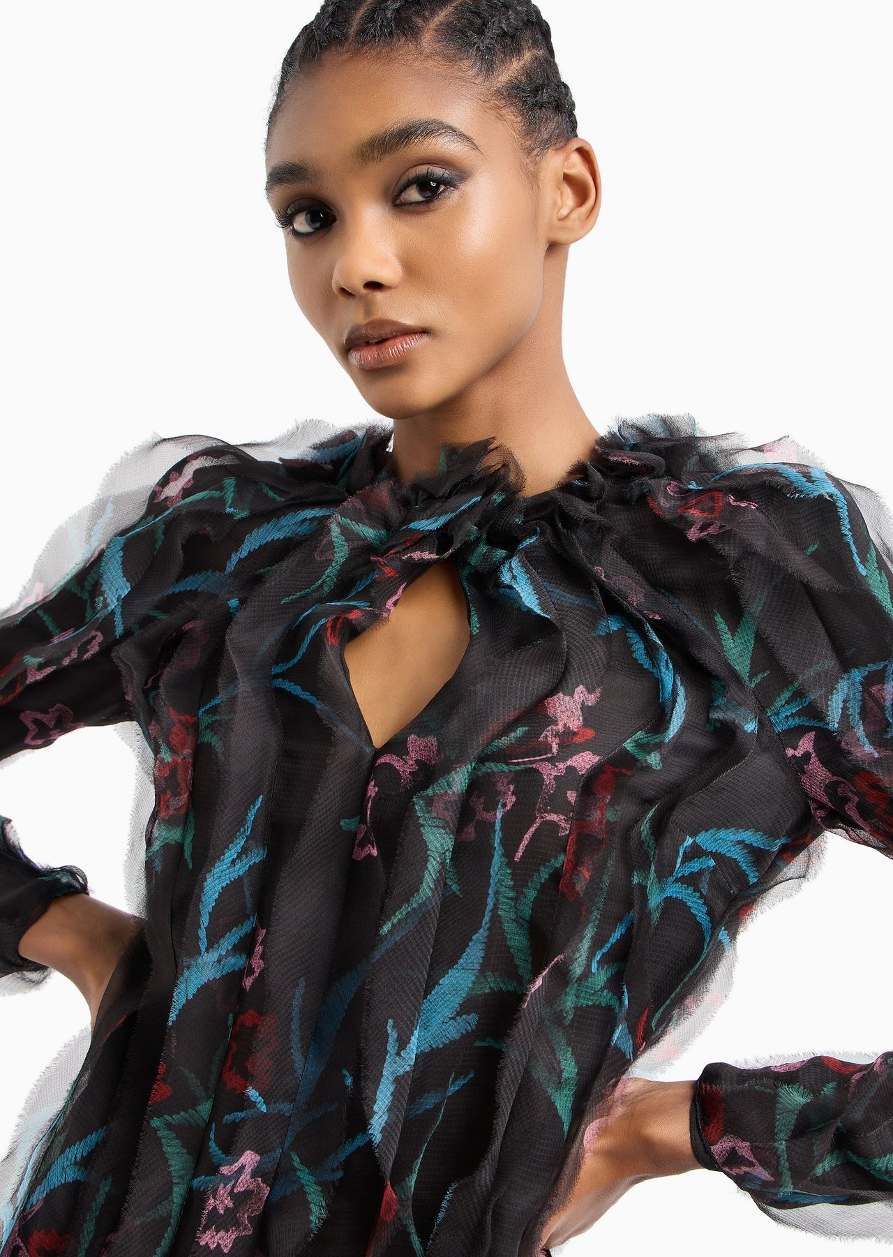 Floral-print, silk-organza long-sleeved shirt - 5