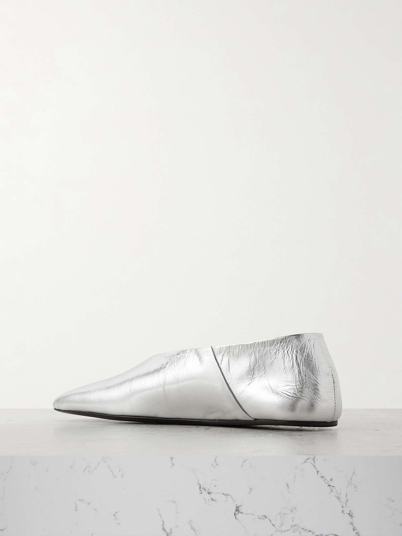 Metallic textured-leather ballet flats - 3