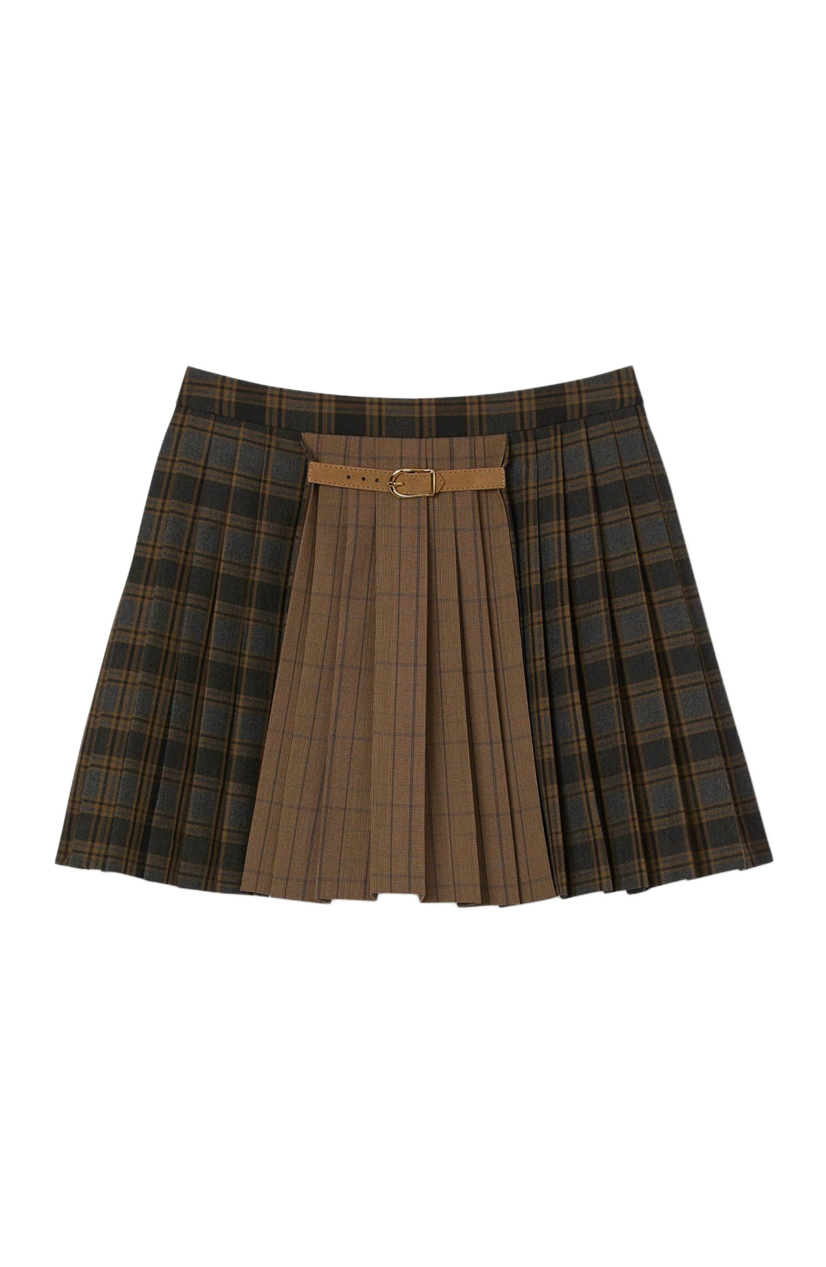 SANDRO Short checked pleated skirt in Ocher /Blue at Nordstrom - 6