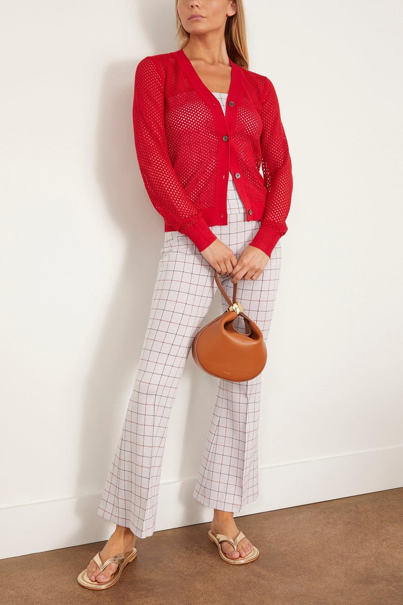 ROSETTA GETTY Mesh Pointelle Cardigan in Red outlook