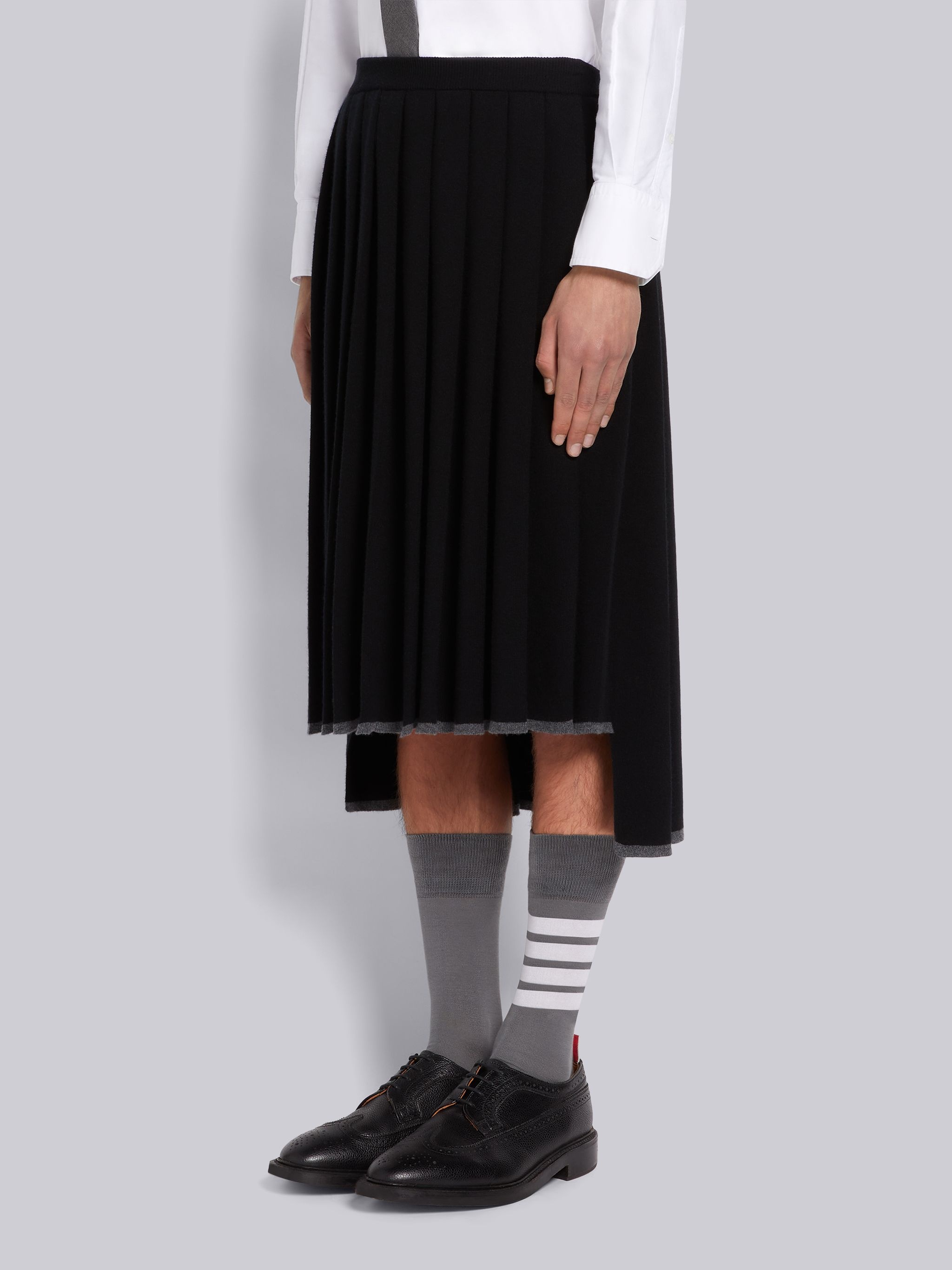 Black Cashmere Tipping Stripe Classic Pleated Skirt - 2