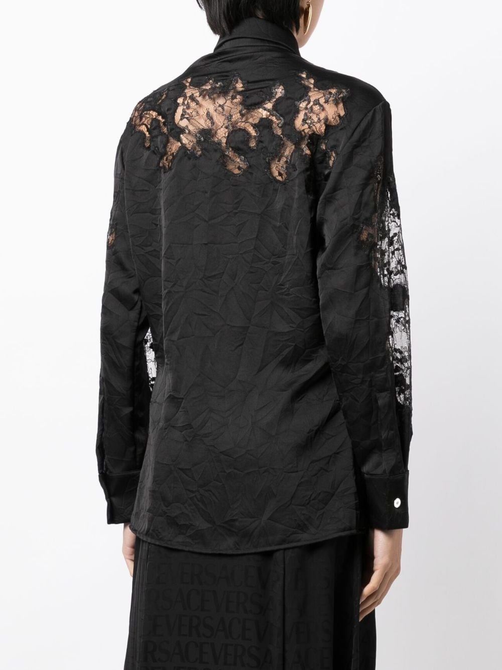 sheer-lace crinkled satin shirt - 4