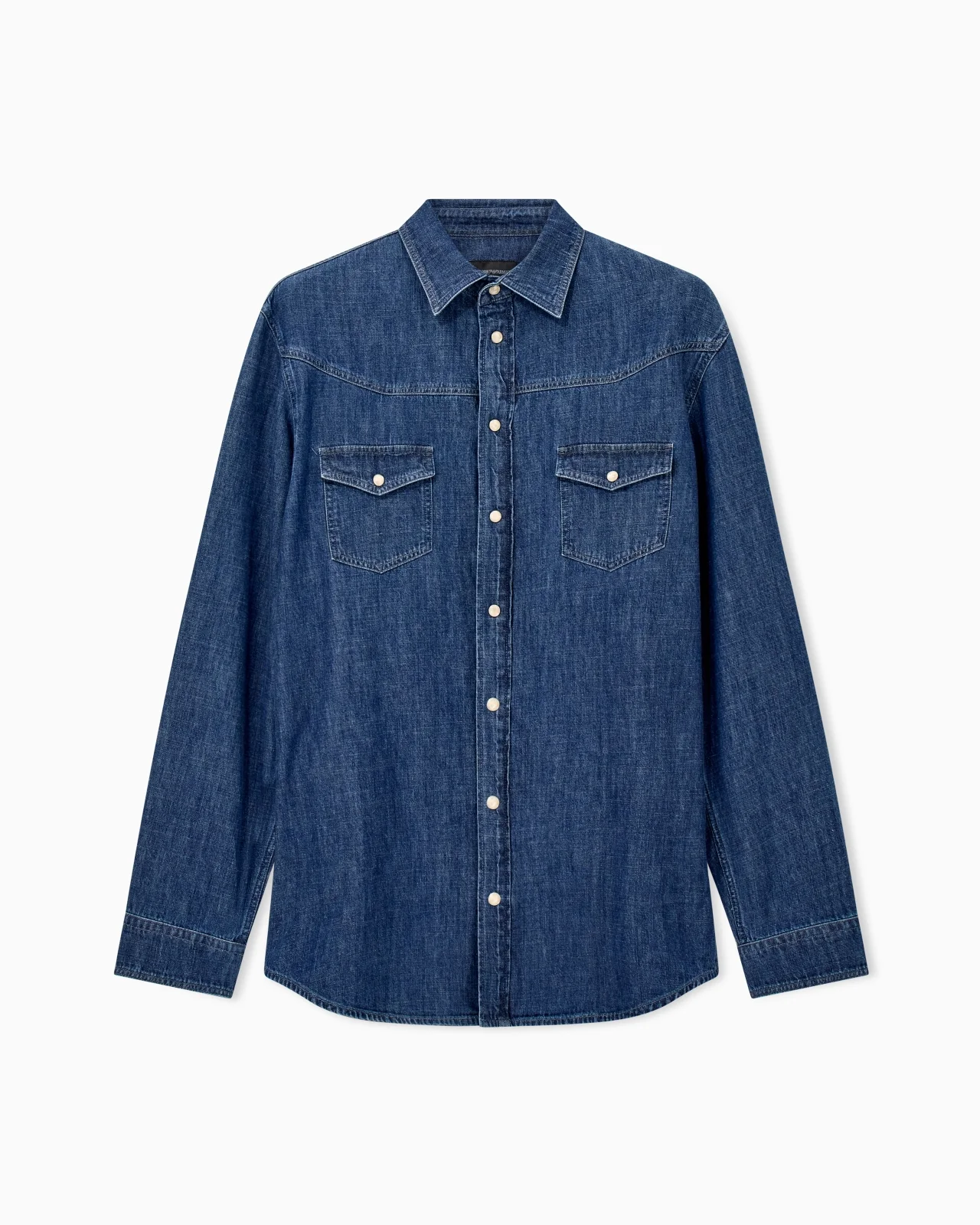 COTTON DENIM SHIRT WITH POINTED COLLAR AND BUTTONED POCKETS - 1