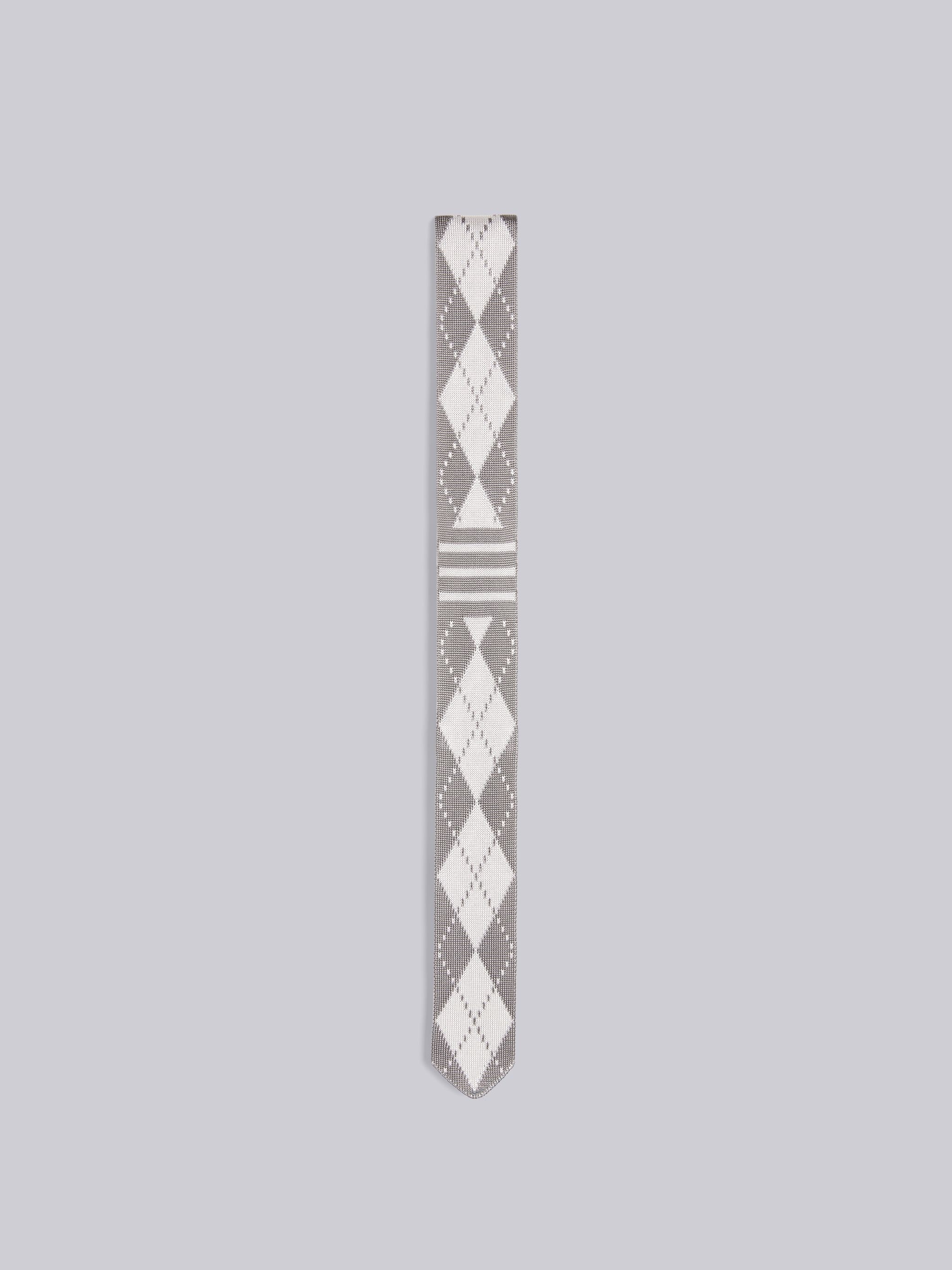 Light Grey Knitted Silk Jacquard Argyle 4-Bar Tie - 1