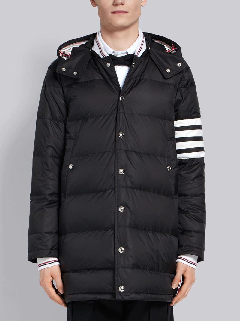 Black Down-filledmatte Nylon 4-bar Snap-front Coat 1