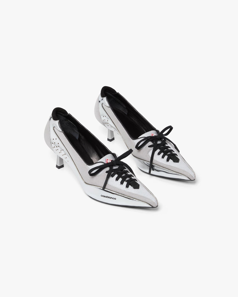 Silver Leather Heeled Sneaker Pumps | Casablanca Paris 4